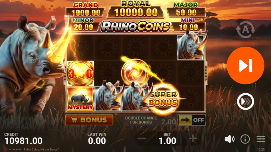 Rhino Power Feature adding rhino symbols to the reels