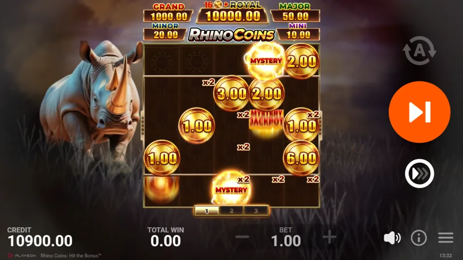 Rhino Super Bonus Game on the expanded 5x5 grid with 20 paylines